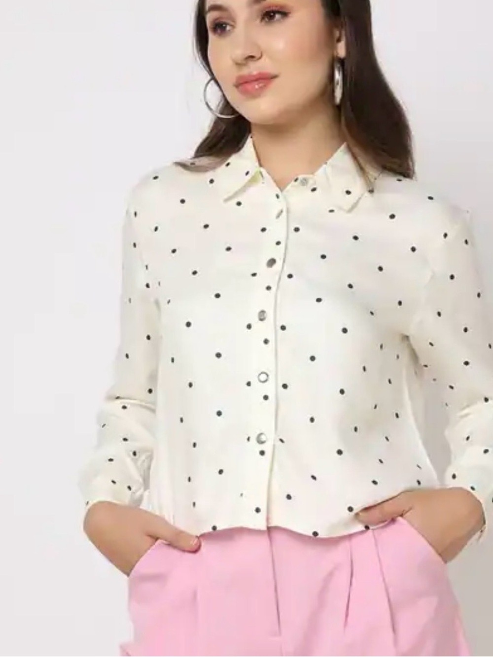 RIO Polka-Dot Print Shirt Off white & Black lightweight Semi Cropped. sz M